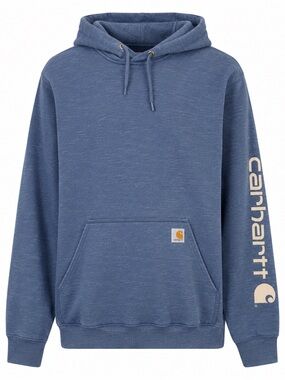 Carhartt Force Hoodie 2XL Loose Fit Blue Pullover Sweatshirt Logo Sleeve Workwea